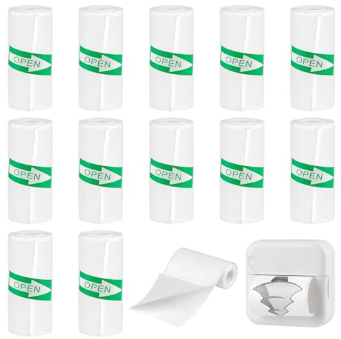 12 Thermopapier Selbstklebend Weiß, 57 x 25mm x 3m Mini Drucker Aufkleber | Thermorollen Thermal Pinter Papier für kinderkamera, Sofortbildkameras Bedruckbarer Aufkleber - für Fotos, Notizen