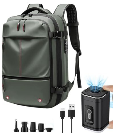 Zaino Sottovuoto Viaggio, Zaino Con Sottovuoto Incorporato, Zaino Airback Zaino Sottovuoto Con Pompa, Adatto Per Lavoro D'Affari E Viaggi All'Aperto (Verde _ Strumento Per L_estrazione Dell_aria)