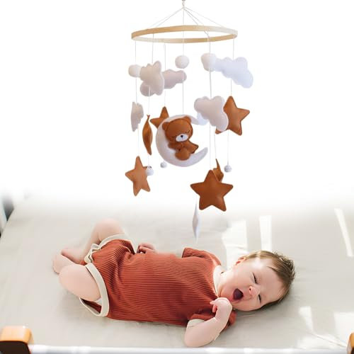 Mobile Baby Holz Baby Mobiles Baby Mobile für Bett Baby Mobile Schlummernder Bär Baby Mobiles mit Holzring und Süßen Tierchen Neugeborenen Geschenk für Baby Jungen und Mädchen