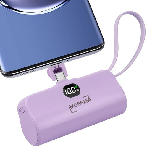 MOGGAM Mini Bateria Externa iPhone Portátil - Compatible con 16/15/14/14/13 y Más - Bateria Portatil iPhone 2 en 1 de 5000mAh - Cargador Portatil iPhone y Smartphone - Power Bank tamaño de Bolsillo