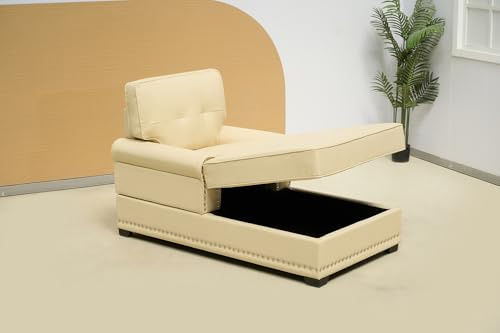 1 Seater Single Air Leather Fabric Sofa Bed With Storage For living rooms-Single Sofa Chair-Chaise lounge-505 (Cream)