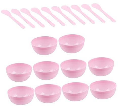 JEWEDECO 10pcs Plastic Mixing Bowls in Pink with Spoons Reusable and Sleek Surface DIY Mud Making Tools for Kids
