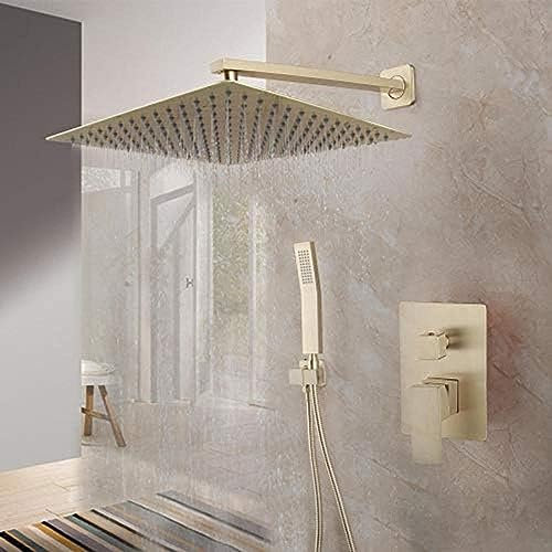 SnamicE Duschsets, Nickel-Golden 12-Zoll-Duscharmatur-Set Duschkopf Wandmontiertes Regenduschen-Set mit Handbrause-Mischbatterie-Set,
