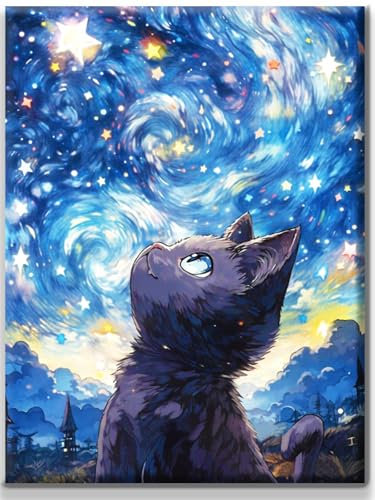 Yiminu.DS Diamond Painting Erwachsene, Diamant Painting Bilder Blumen 30x40cm 5D Diamond-Painting Diamant Painting Bastelset BastelnWanddeko, Sternenhimmel Katze
