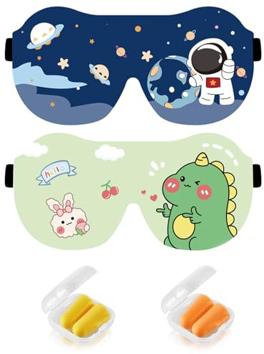 FEMONGY Masque de Nuit Enfant 2 pièces Masque de Sommeil Enfant avec Une Bande élastique réglable Cache Oeil pour Dormir 3D Cache Yeux pour Dormir, Masque Yeux Nuit + 2 Paires de Bouchons doreille
