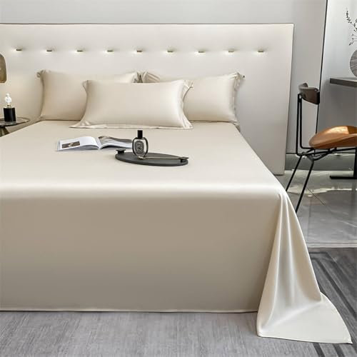 Homxi Bettlaken Doppelbett und 2 Kissenbezüge,245 x 265 cm,Boxspringbetten mit Matratze Lyocell Faser Einfarbig Spannbetttuch mit Einzelbett Hellkhaki