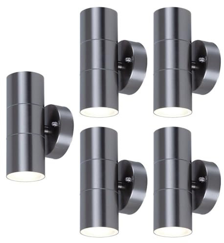 V-TAC Wandleuchte Innen/Außen Außenwandleuchte Wandlampe Außenleuchte UP DOWN IP44 Wasserdichte Edelstahl GU10 5er SET