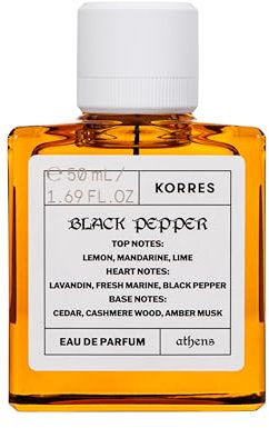KORRES Black Pepper Eau de Parfum für Ihn, würzig, frischer Herrenduft mit Zitrus- und Pfeffernoten, vegan, 50 ml