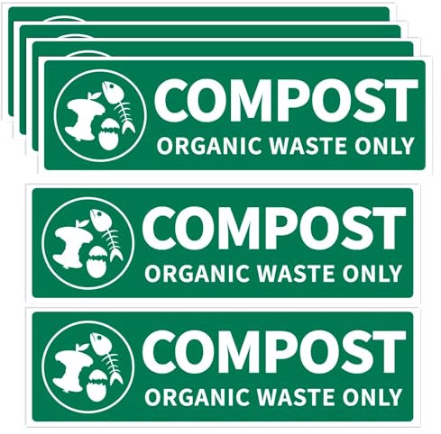 GSCWLD Compost Stickers for Trash Can,Trash Bin Labels for Outdoor Use,Self Adhesive Weatherproof Vinyl Stickers,Green,7x2(Pack of 6)