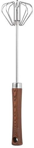 Kitchen Baking Whisk, Semi Automatic Whisk, Hand Push Rotating Egg Beater with Comfortable Handle for Frothing, Mixing, Home, Dorm, Apartment, 2.83x12.01 Inches, Wood Steel