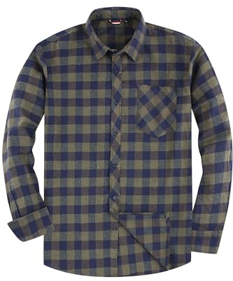 JupiterSecret Chemise en Flanelle pour Homme, Chemise à Carreaux à Manches Longues, Coupe Classique,Col Boutonné et Poche Poitrine