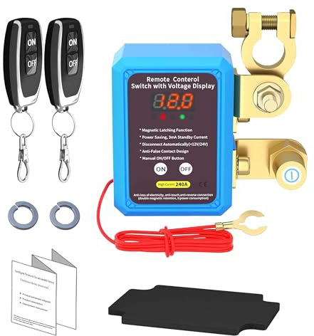 Interruptor de separación de batería de 12 V con mando a distancia, interruptor de separación de batería, 12 V, 240 A, con indicador de voltaje y 2 mandos a distancia, antirrobo, para motocicleta