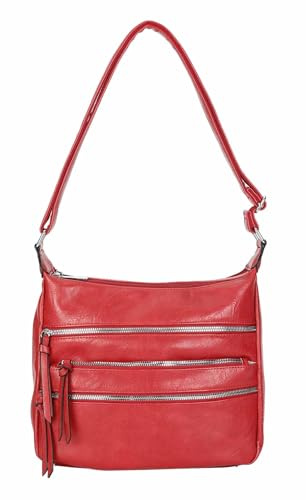 Damen Tasche Shopper Schultertasche Umhängetasche Crossover Crossbody Henkeltasche Beuteltasche Handtasche City Bag Reise Kunst-Leder Rot V1