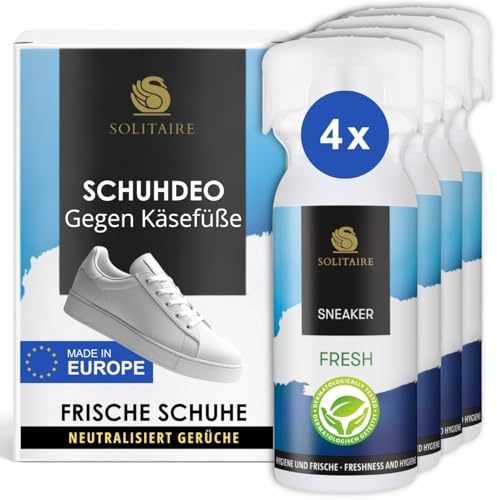 SOLITAIRE Sneaker Fresh 4er Pack Schuhdeo, Sofort-Hilfe bei Käsefüßen | DIE Alternative zu antibakteriellen Schuhdeos, gegen Fußgeruch, Geruchsstop bis zu 48 h Frische für gesunde Füße, je 100 ml
