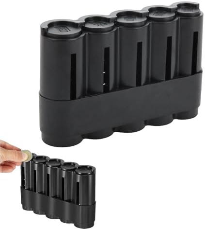 Münzsortierer, Kleingeld Sortierer, Münzen Box mit 5 Fächern, Münzbox | Kleingeld Aufbewahrung, Coin Holder, Münzspender, Kunststoff Münzhalter (Schwarz)