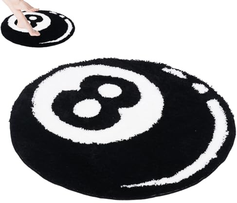 8 Ball Billard Teppich Rund,80x80 cm 8 Ball Rug Mikrofaser Tufting Weich Billiard Teppich,Maschinenwaschbar,Rutschfest und robust ideal fürs Wohnzimmer,Schlafzimmer und Kinderzimmer(Stil 1,Ø 80cm)