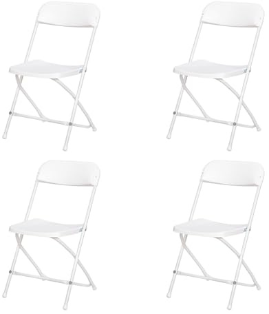 EGGREE Klappstühle 4er Set Weiß bis 150kg Belastbar, Klappstuhl Kunststoff mit Metallgestell, Keine Montage und Platzsparend Zusammenklappbar Gartenstühle für Innen, Balkon, Party