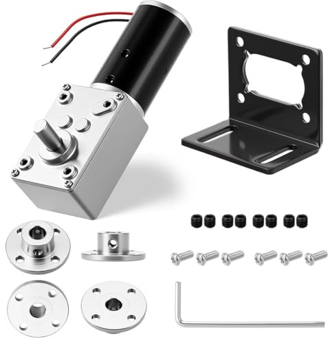 Hipzeepo Moteur à Vis Sans Fin DC 12v 16rpm avec Accouplement à Bride de 8 mm et Support de 370 avec Vis pour DIY, Pack de 6.