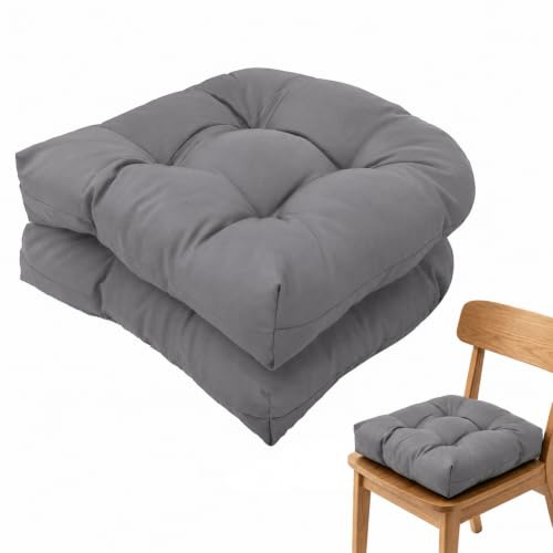 MIUUIPI 2 Stück Stuhlkissen Outdoor, Sitzkissen Halbrund 48x48 cm, Balkon Kissen, Gartenstuhlauflagen, Bequeme Sitzkissen für Büro Gartenstühle und Rattansessel (Dunkelgrau)