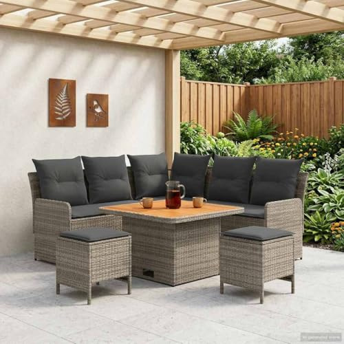 KKHOMEI Rattan Lounge Möbel Outdoor mit Höhenverstellbarer Gartentisch Ecklounge Gartenmöbel Essgruppe Gartenlounge Dining Lounge mit Ecksofa Gartenmöbel Set Grau und Dunkelgrau