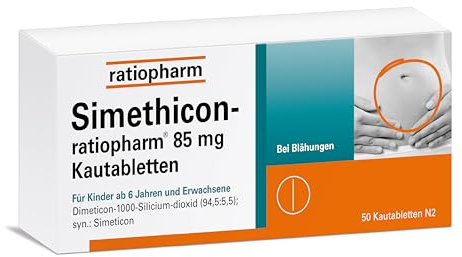 Simethicon-ratiopharm® 85 mg Kautabletten: Helfen effektiv bei Blähungen und einem unangenehmen Völlegefühl, 50 Kautabletten