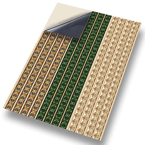 No 10 Borders: NEW SELF ADHESIVE Dolls House Wallpaper : 1/12th scale Sheet Size : 12. 1/12” wide x 8.3/4” high (318mm x 225mm) Superior “Non see through” Semi Matt Vinyl Coverings that can be applied instantly over existing papers or directly on to any smooth surface – substantial thickness !