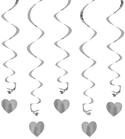 Oblique Unique® Deckenhänger Spiral Girlanden mit Herzen - Farbe wählbar (Silber)