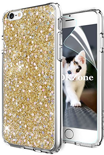 OKZone iPhone 6S Hülle,iPhone 6 Hülle, Luxus Glitzer Bling [Glänzende Mode][Ultra Dünn] Designer Weich TPU Bumper Case Cover TPU Bumper Schale für Apple iPhone 6/iPhone 6S 4.7 Zoll (Gold)