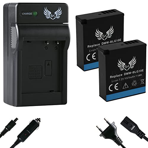 2X SK Akku Ersatz für Panasonic DMW-BLG10E 1025mAh + Ladegerät für DMW-BLG10 BLE9 DMW BLG10 BLG10E Lumix DC-GX9 TZ91 TZ202 / DMC-GF3 GX80 TZ81 TZ101