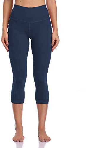 Colorfulkoala Capri Leggings Damen 3/4 mit Taschen Blickdicht Scrunch Bauchweg Yogahose Sportleggins, Dunkelblau, S, 36 38