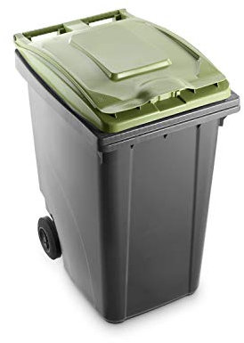 Mobil Plastic Poubelle de recyclage des déchets 360 l pour usage extérieur - Fond gris et couvercle vert (UNI EN 840)