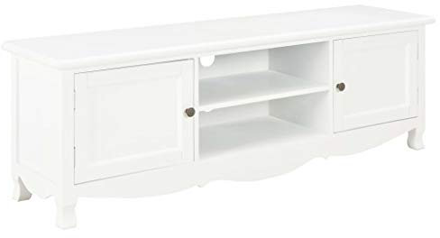 vidaXL Holz TV Schrank mit 2 Türen 2 Fächern Fernsehschrank Fernsehtisch Lowboard Sideboard TV-Board HiFi Möbel Wohnzimmer Weiß 120x30x40 cm