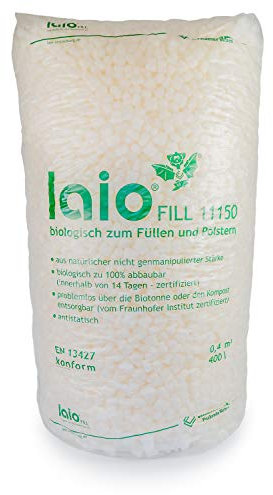 400 Liter Biologisches Füllmaterial aus Pflanzenstärke, Abbaubare Verpackungschips, Weiß, 2 Säcke