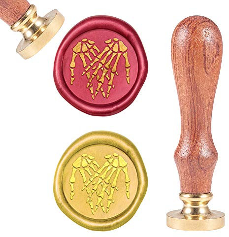 craspire Halloween Wachs-Siegel-Stempel Handskelett, Siegellack Stempel Retro Holzstempel Wachssiegel 25 mm Abnehmbar Messingkopf Holzgriff Für Party Einladung Umschlag Grußkarte