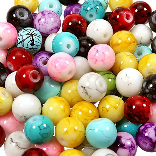 TOAOB 100 Piezas Cuentas de Vidrio Multicolor Patrón de Mármol de 8 mm Perlas Redondas Abalorios de Cristal para Hacer Bisuteria Joyas y Manualidades Collares Pulserasde Accesorios