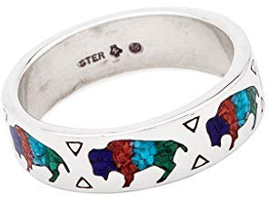 Indianerschmuck Ring Chip Inlay Türkis Koralle Büffel Bison Buffalo Westernschmuck Navajo Style Indianerring (69 (22.0))