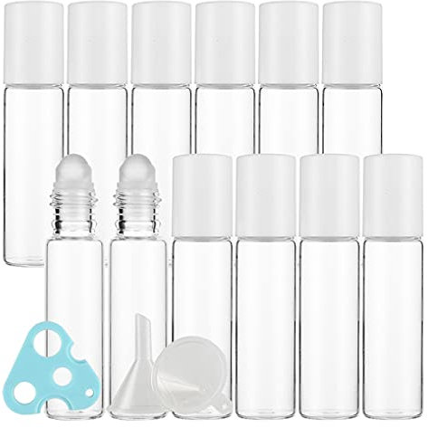 ZEOABSY Lot de 48 Transparent Roll-on flacons en Verre pour huiles essentielles 10 ML avec Boule en Verre, Couvercles en Blanc, Idéal pour l'aromathérapie, Les huiles essentielles, Voyage