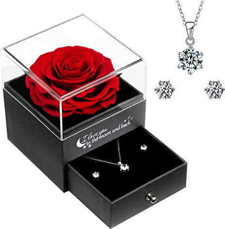 Miofula Mothers Day Preserved Real Rose Gifts for Mum Women - Handmade Eternal Rose with Necklace Gifts for Her Birthday Mothers Day Anniversary Valentine's Day for Girlfriend Mum