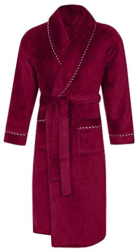 Evotex Trading Mens Shawl Collar Fleece Dressing Gown Robe With Rope Detail Burgundy Size S