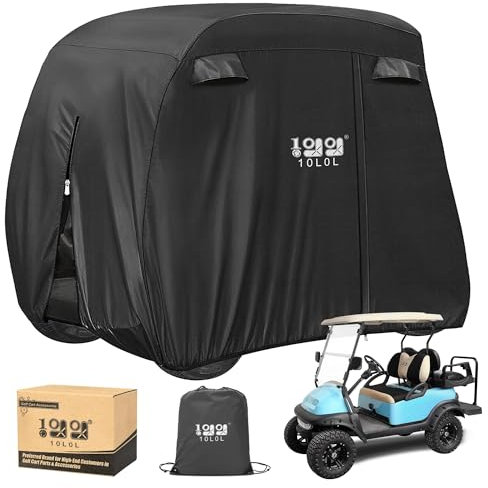 10L0L 2/4 Passenger Golf Buggy Cover for Yamaha EZGO Club Car, 400D Waterproof Durable Polyester Golf Buggy Storage Cover Black with Three Zipper Doors Windproof Sunproof