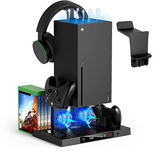 FYOUNG Soporte de ventilador de refrigeración para Xbox Series X con kit de accesorios de soporte para auriculares, sistema de refrigeración de ventilador serie X con cargador de controlador y soporte