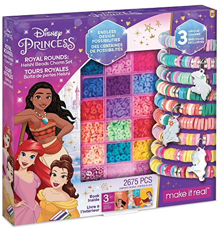 Disney Princess: Royal Rounds: Heishi Beads Charms Set - 2675 Pieces, Make It Real, Beads & Storage Container, 3 Princess Charms, Moana Belle Arielle, Tweens & Girls, Jewelry Kit, Ages 8+
