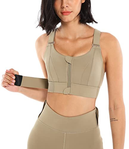 SEAUR Sport-BH Feste Brustpolster Frontreißverschluss Damen-BH mit Verstellbaren Trägern Hochschlagfester Training Bustier für Laufen Yoga Grün 1 L