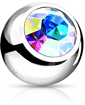 Paula & Fritz® Piercing Ersatz-Kugel 5-mm Silber Zirkonia Regenbogen Edelstahl Innengewinde 1,6-mm Stärke Kombinierbar Barbell Labret Surface Nipple
