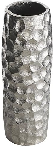 Hohe dekorative Blumenvase handgefertigt Aluminium silber 32 cm Calakmul