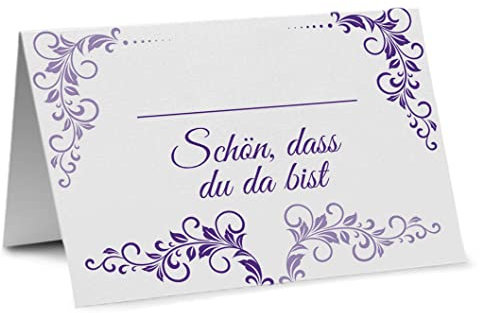 Partycards 50 Tischkarten/Platzkarten DIN A7 für Hochzeit, Geburtstag, Kommunion, Taufe (DIN A7, Tribal Lila)