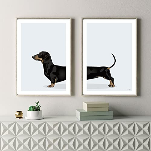 Schwarzer Hund Dackel Wiener Set Von 2 Digitaldrucken Poster Für Raum Wohnzimmer Leinwand Dekoration Malerei Kunst Home Wand Decor Poster 50Cmx70Cmx2Pcs Kein Rahmen