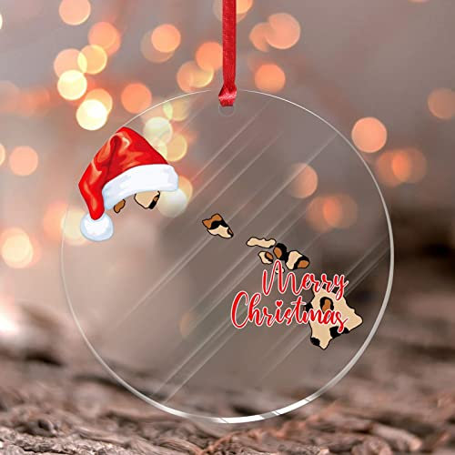 Weihnachtsschmuck 2022 Hawaii Acryl Ornament Andenken Staat Pride Patriotische Santa Weihnachtskugel Leopard Gepard Druck Sammlerstück Geschenk Baumschmuck Strumpf Namensschild Transparent Ornament