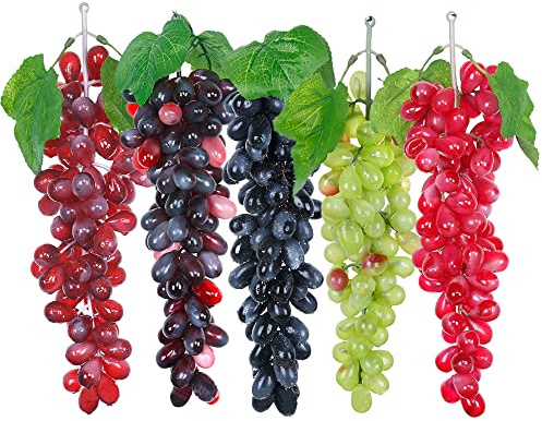 NA Woohome 5 Cordes Raisins Grappes DéCorative, Grappe de Raisin en Plastique, Faux Raisin Raisins Artificiels pour Décoratif Accessoires de Photographie Décoration de Fête