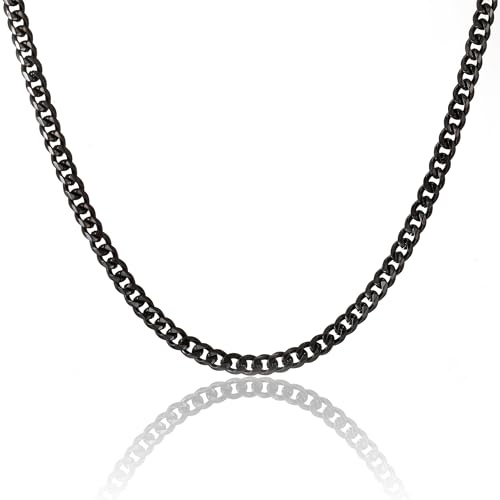 RWQIAN Kubanische Halskette Herren 4mm/6mm/9mm Edelstahl Panzerkette Herren Link Chain Cuban Kette Silber/Gold/Schwarz Hip-Hop Kette Länge 46CM/51CM/55CM/61CM